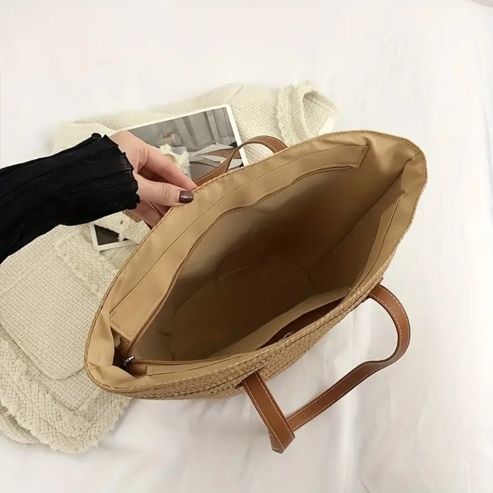 Travel Passions -Khaki Woven Straw Tote Bag - Picture 5 of 7